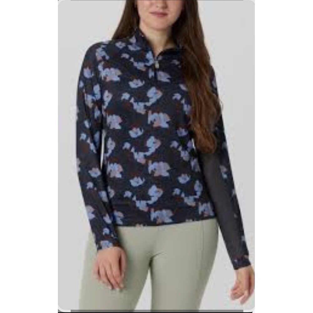 Kastel Denmark 1/4 Zip Black Floral Sun Shirt Women's XL Riding Mesh Sleeves